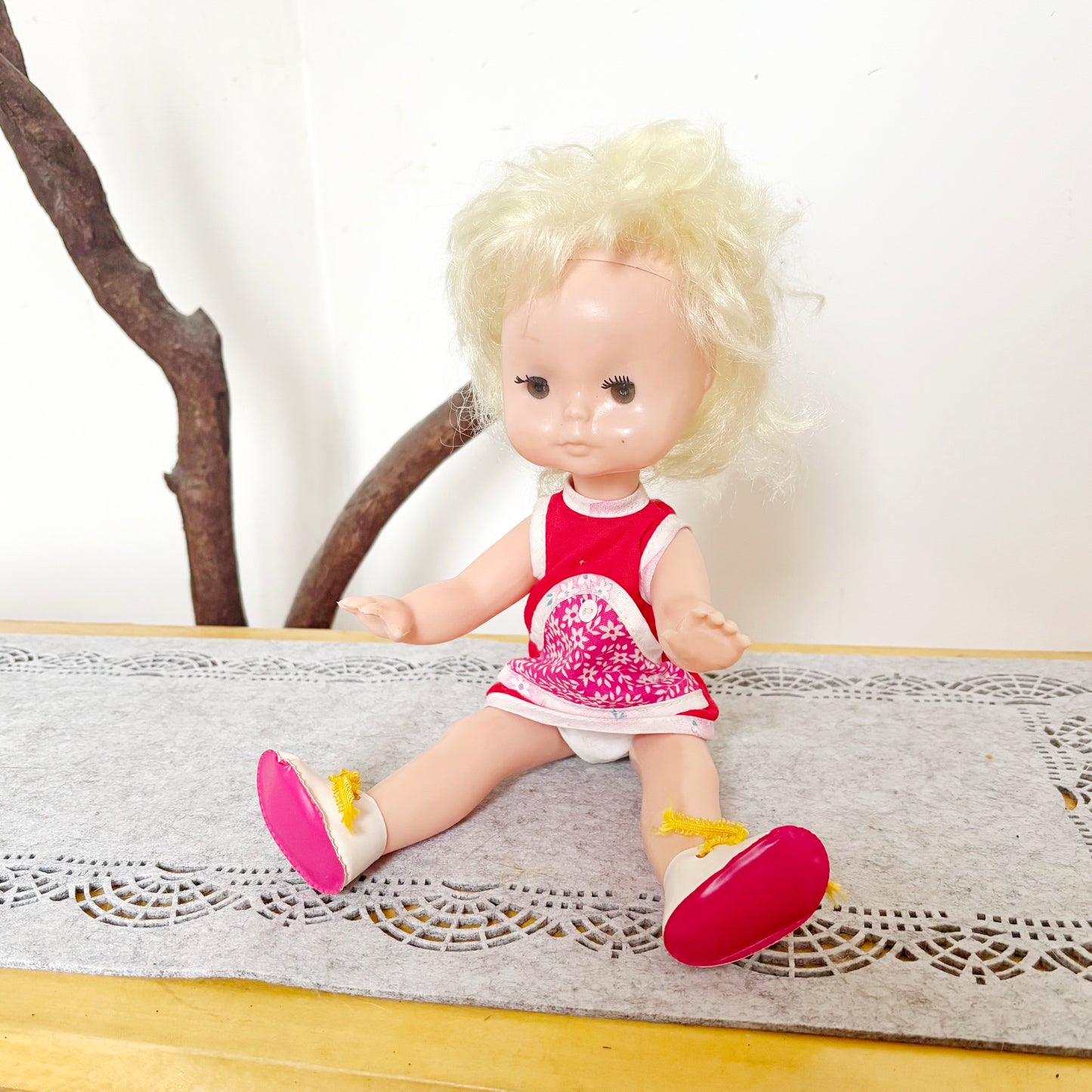 Vintage Soviet Era Doll 1980s, Ukrainian Plastic Toy Doll, Retro Blonde Girl Doll, USSR Childhood Collectible, 14.5 Inch