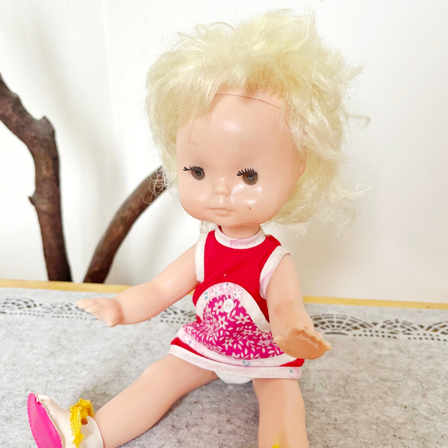 Vintage Soviet Era Doll 1980s, Ukrainian Plastic Toy Doll, Retro Blonde Girl Doll, USSR Childhood Collectible, 14.5 Inch
