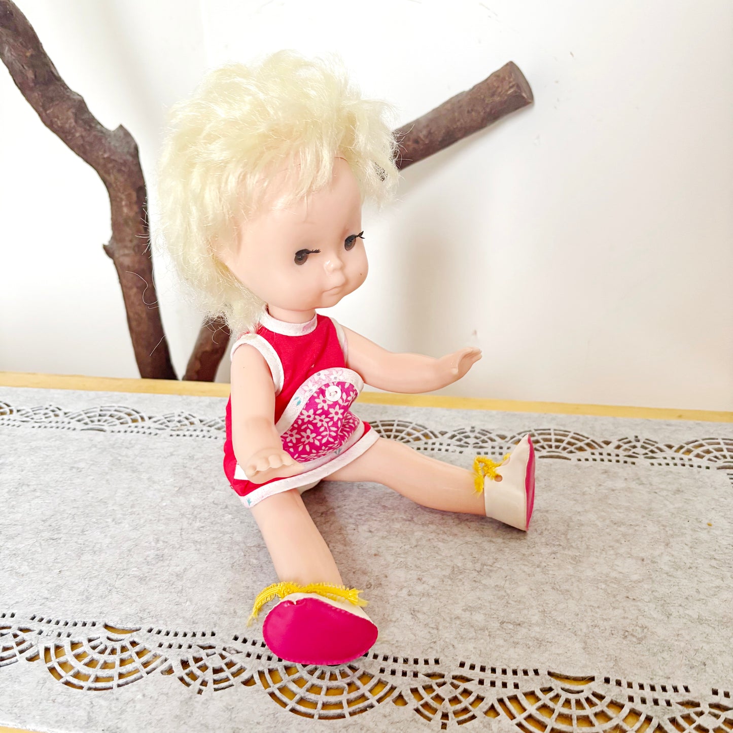 Vintage Soviet Era Doll 1980s, Ukrainian Plastic Toy Doll, Retro Blonde Girl Doll, USSR Childhood Collectible, 14.5 Inch