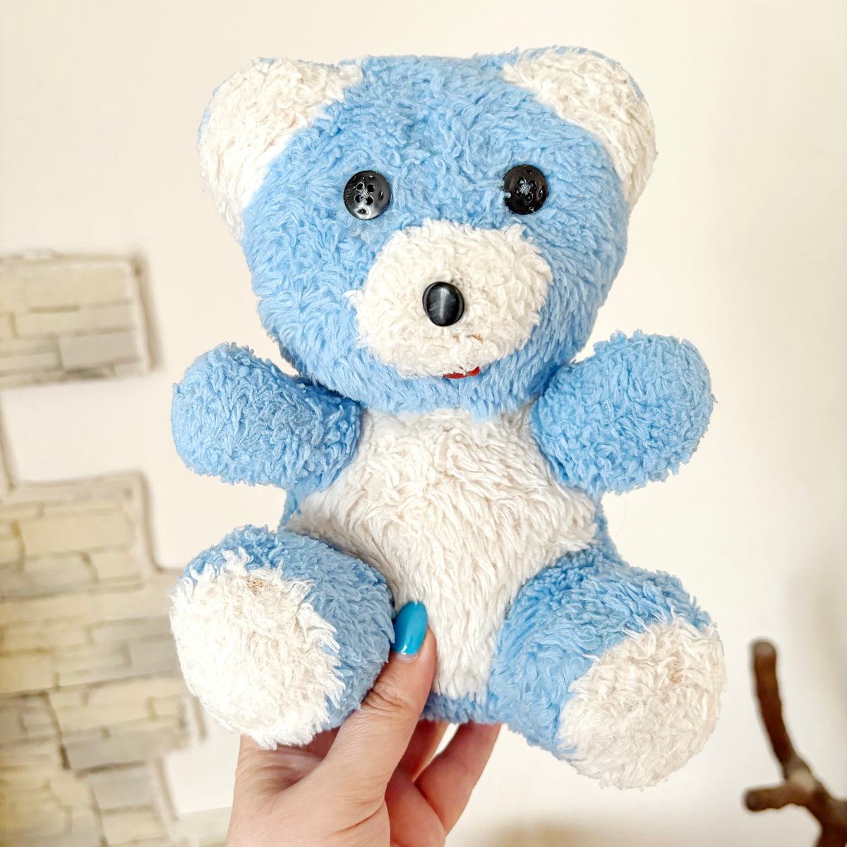 Vintage Blue Teddy Bear Plush Toy 1990s Stuffed Animal Soviet Era Soft Toy Ukraine Collectible Cute Nursery Decor