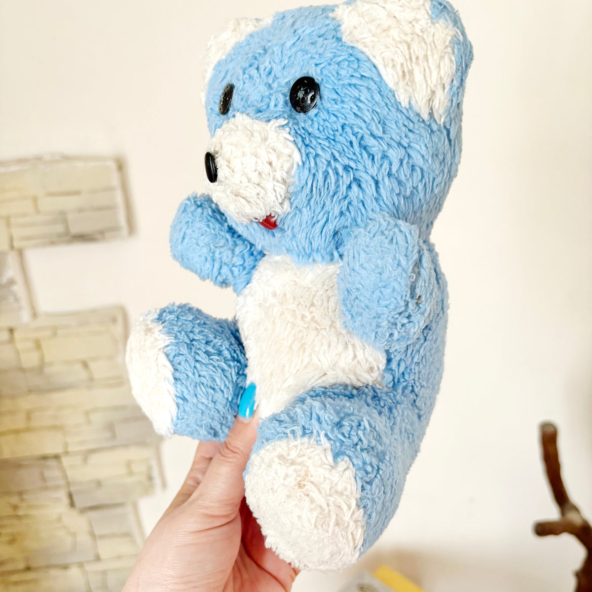 Vintage Blue Teddy Bear Plush Toy 1990s Stuffed Animal Soviet Era Soft Toy Ukraine Collectible Cute Nursery Decor