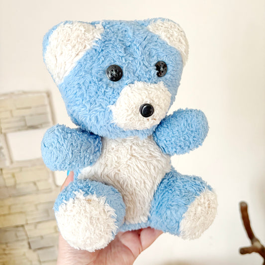 Vintage Blue Teddy Bear Plush Toy 1990s Stuffed Animal Soviet Era Soft Toy Ukraine Collectible Cute Nursery Decor