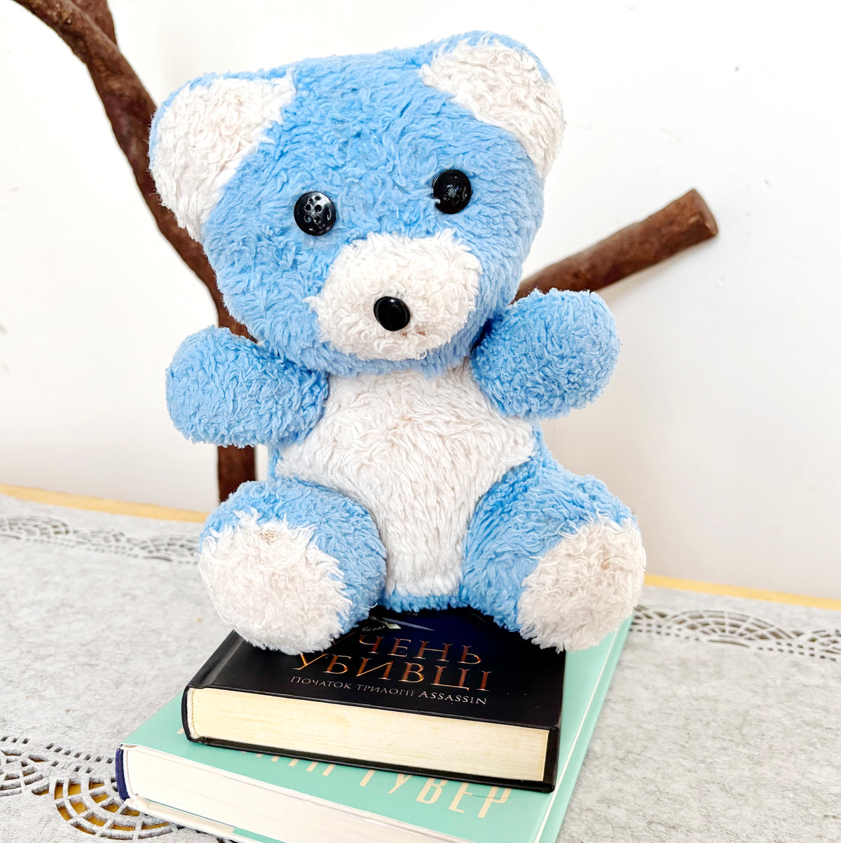 Vintage Blue Teddy Bear Plush Toy 1990s Stuffed Animal Soviet Era Soft Toy Ukraine Collectible Cute Nursery Decor
