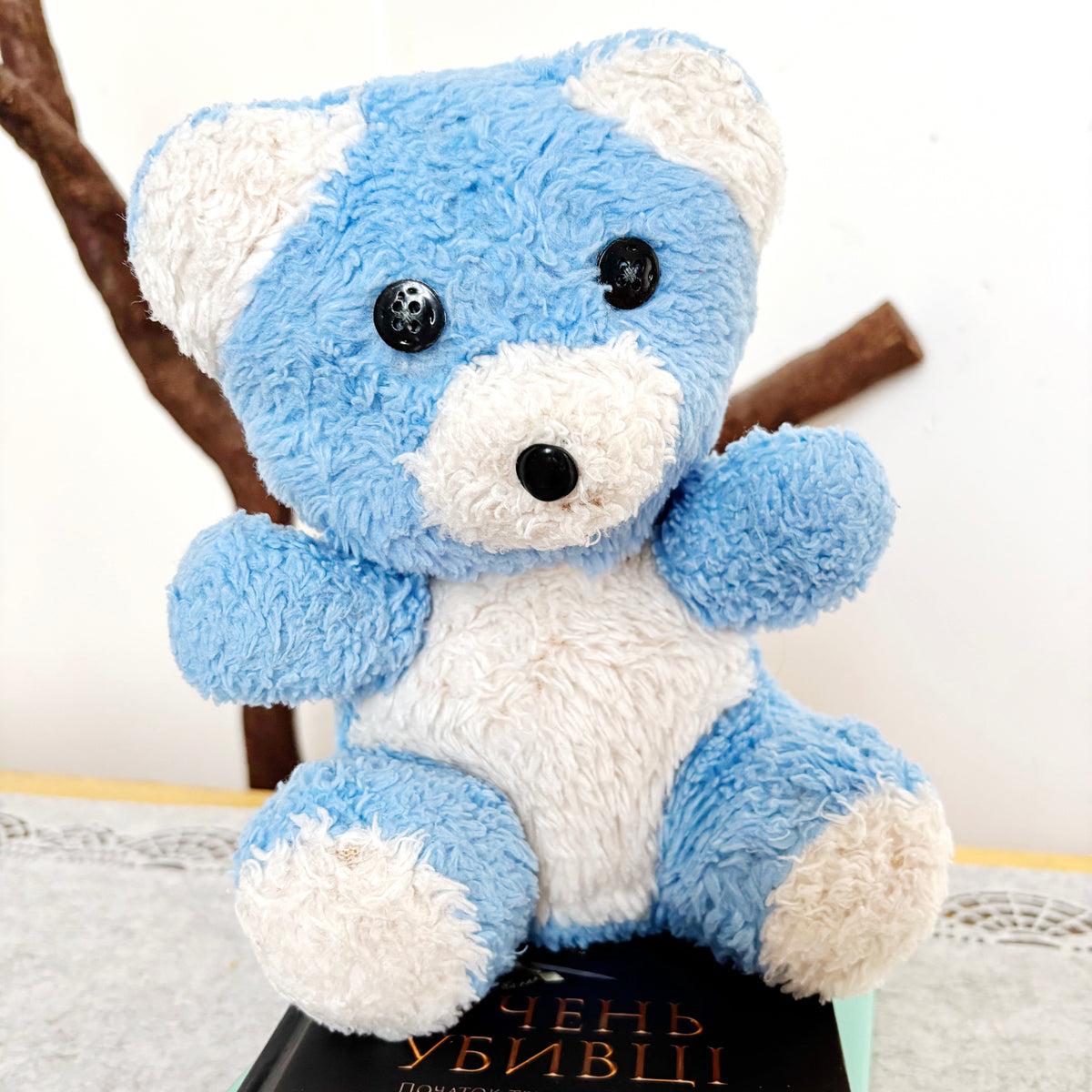 Vintage Blue Teddy Bear Plush Toy 1990s Stuffed Animal Soviet Era Soft Toy Ukraine Collectible Cute Nursery Decor