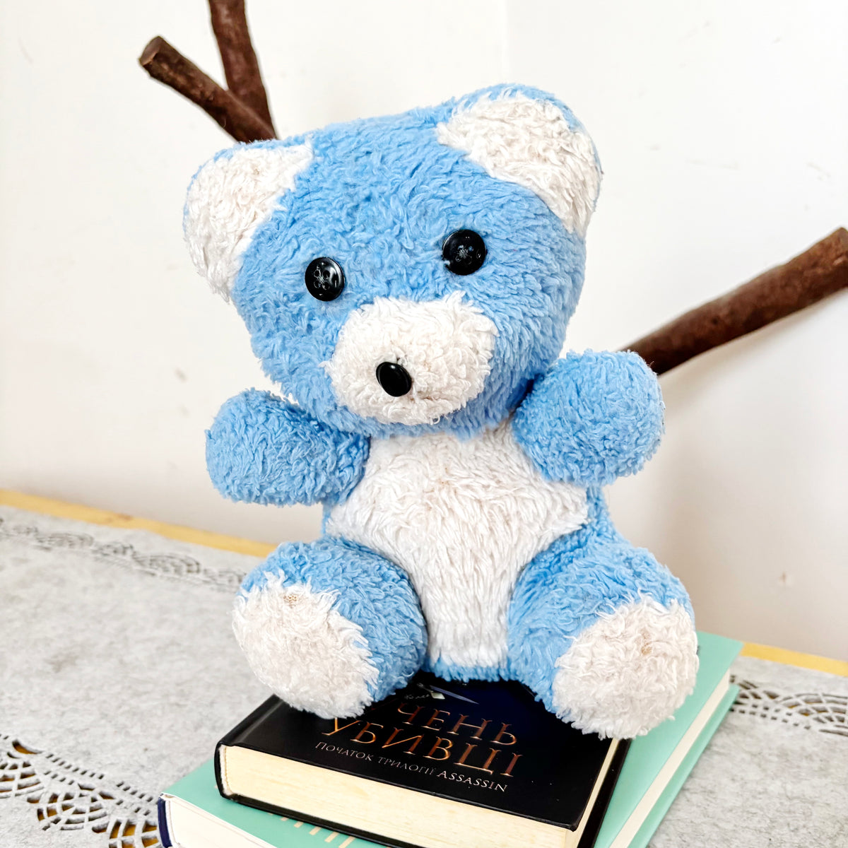 Vintage Blue Teddy Bear Plush Toy 1990s Stuffed Animal Soviet Era Soft Toy Ukraine Collectible Cute Nursery Decor