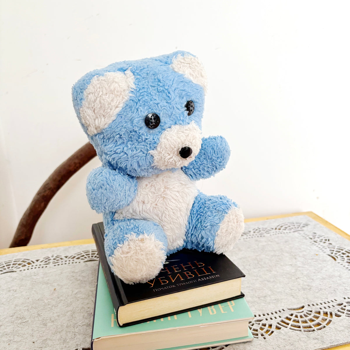 Vintage Blue Teddy Bear Plush Toy 1990s Stuffed Animal Soviet Era Soft Toy Ukraine Collectible Cute Nursery Decor