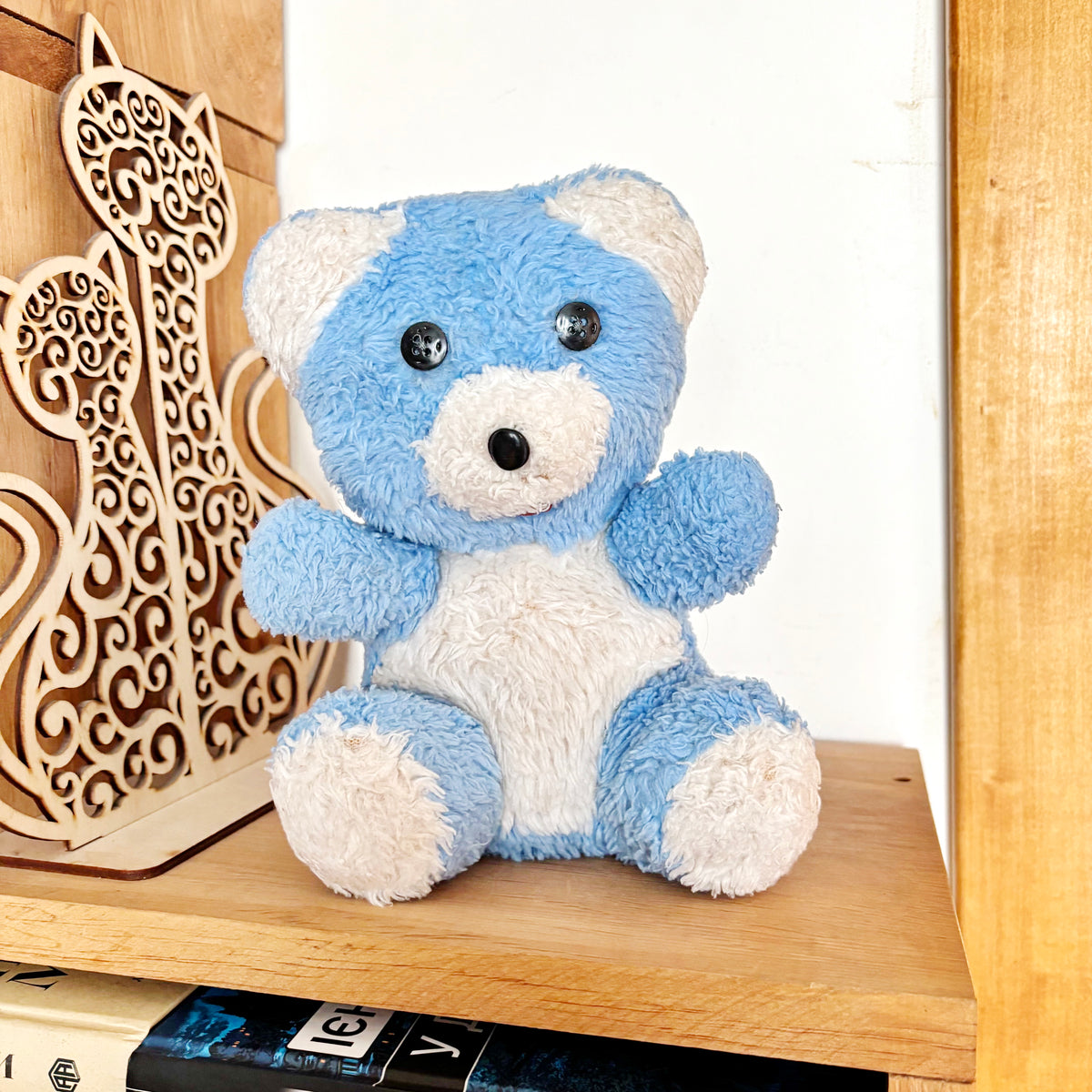 Vintage Blue Teddy Bear Plush Toy 1990s Stuffed Animal Soviet Era Soft Toy Ukraine Collectible Cute Nursery Decor