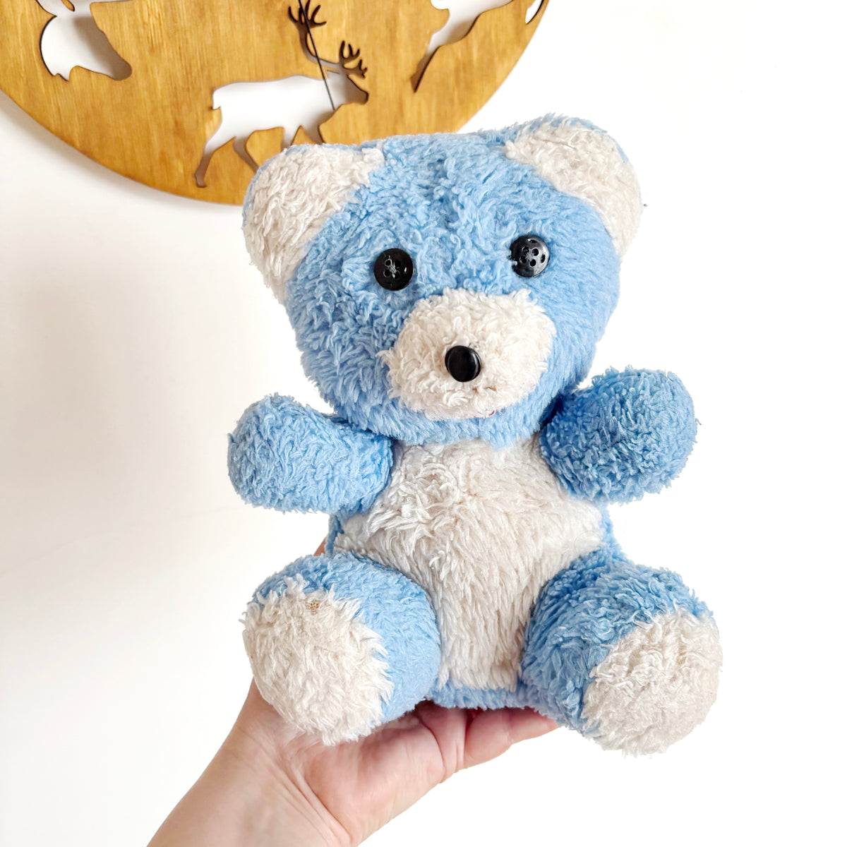 Vintage Blue Teddy Bear Plush Toy 1990s Stuffed Animal Soviet Era Soft Toy Ukraine Collectible Cute Nursery Decor