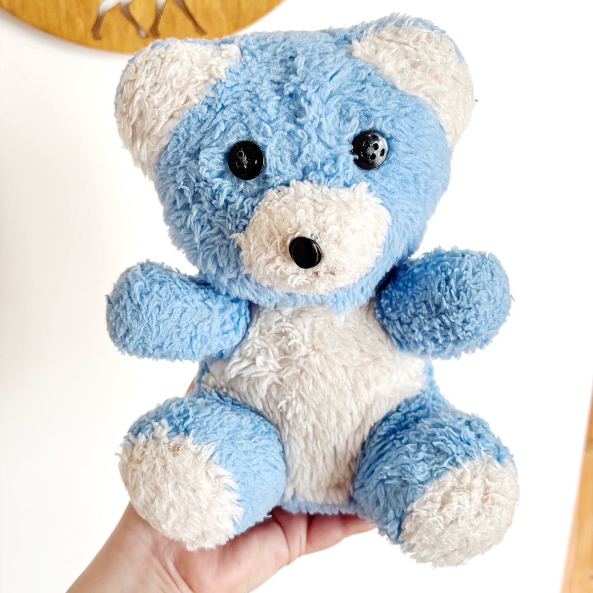 Vintage Blue Teddy Bear Plush Toy 1990s Stuffed Animal Soviet Era Soft Toy Ukraine Collectible Cute Nursery Decor