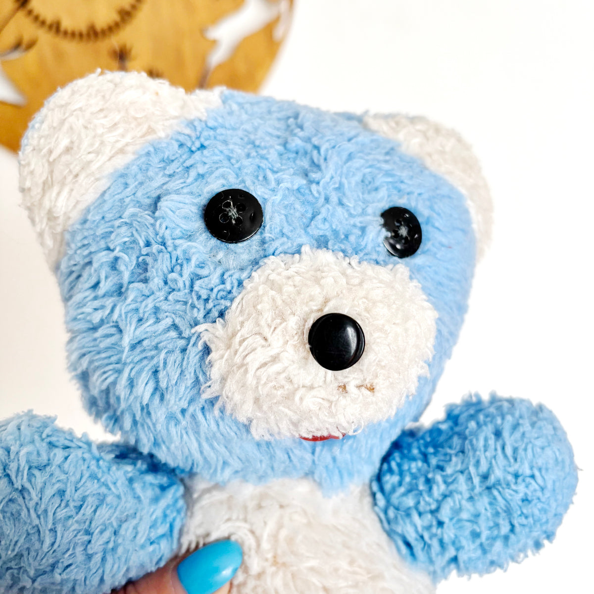 Vintage Blue Teddy Bear Plush Toy 1990s Stuffed Animal Soviet Era Soft Toy Ukraine Collectible Cute Nursery Decor