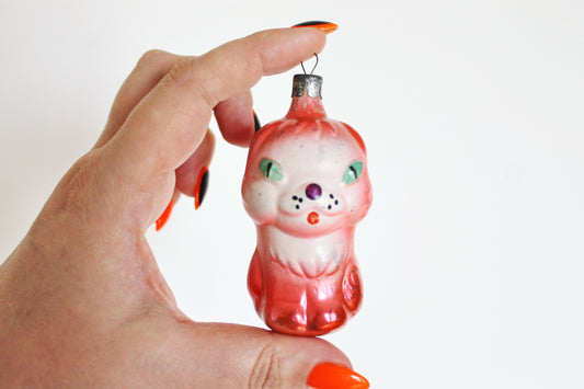 Kitty Christmas tree toy decoration 3.3 inches - Kitty Soviet vintage - Christmas - New Year Glass Ornament, Made in USSR - 1970s