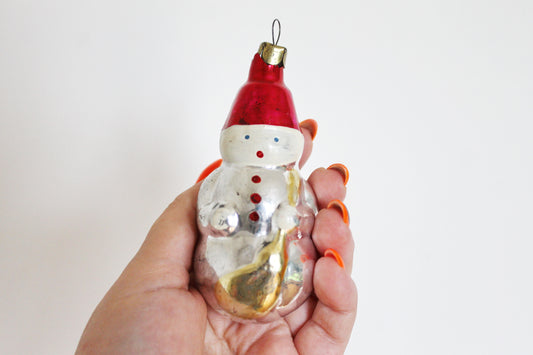 Snowman Christmas tree toy decoration 4 inches - Soviet vintage - Christmas - New Year Glass Ornament, Made in USSR - 1970s