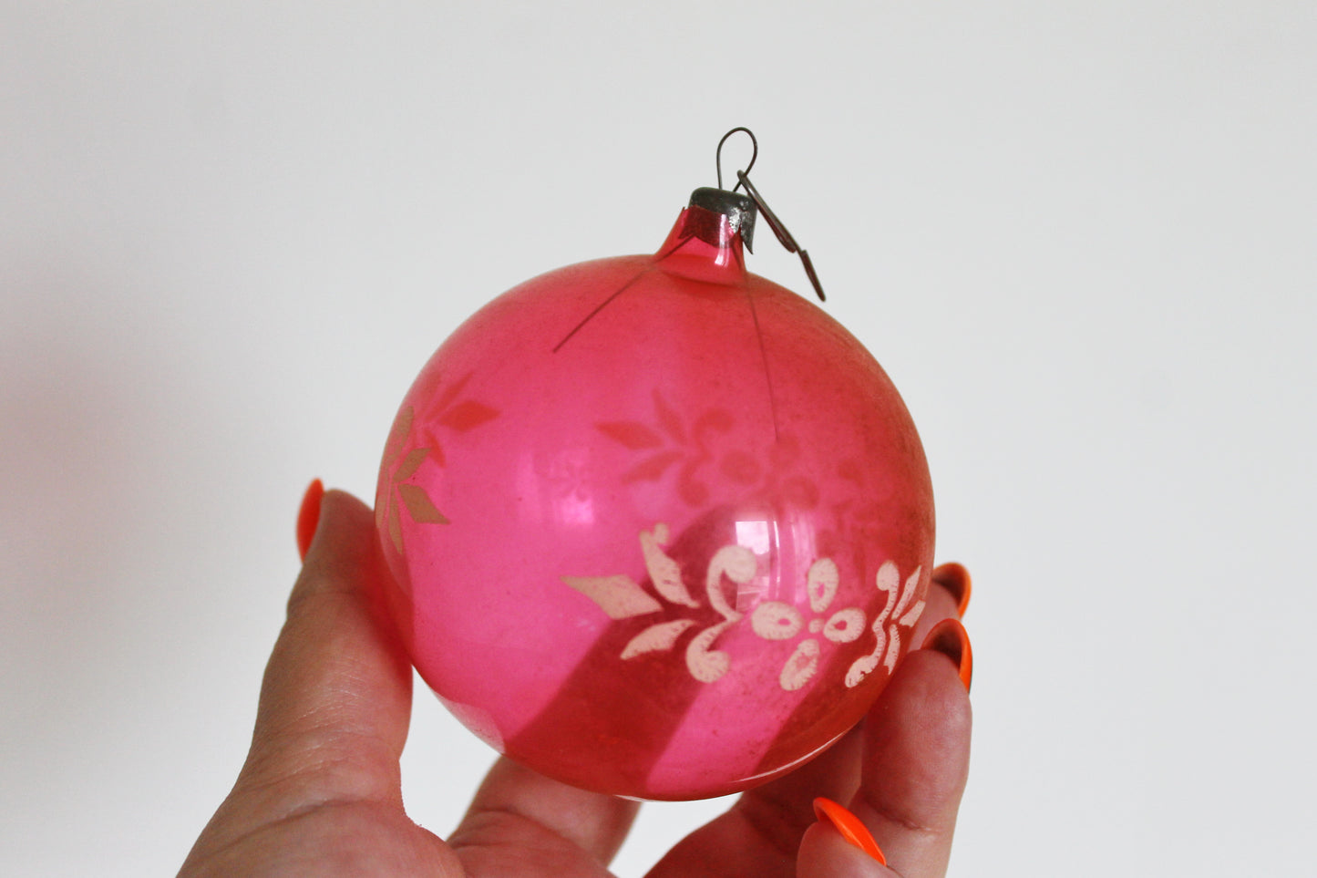 Christmas tree pink ball ornament 3.1 inches - Soviet vintage - Christmas - New Year Glass Ornament, Made in USSR - 1970s