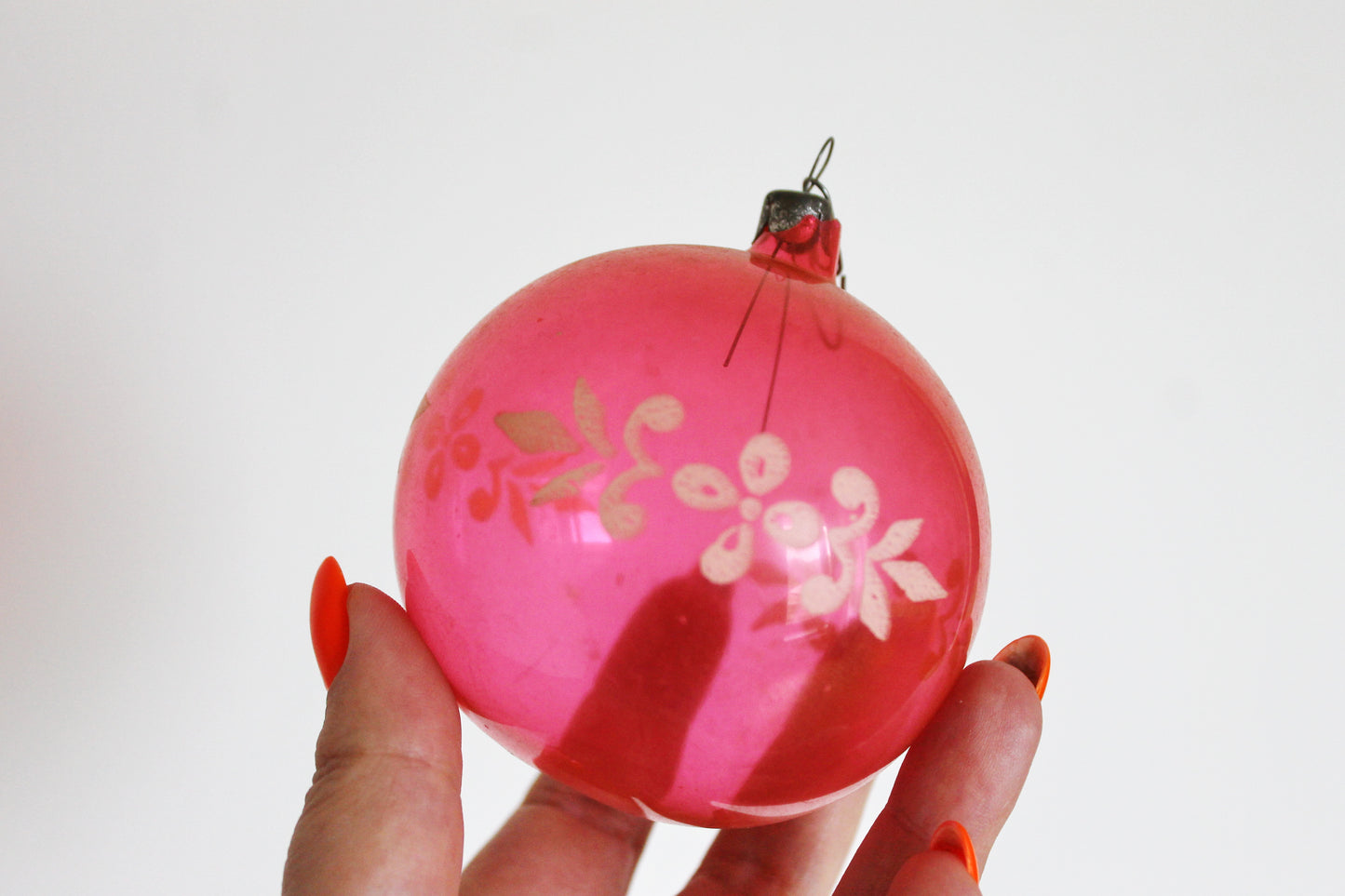 Christmas tree pink ball ornament 3.1 inches - Soviet vintage - Christmas - New Year Glass Ornament, Made in USSR - 1970s