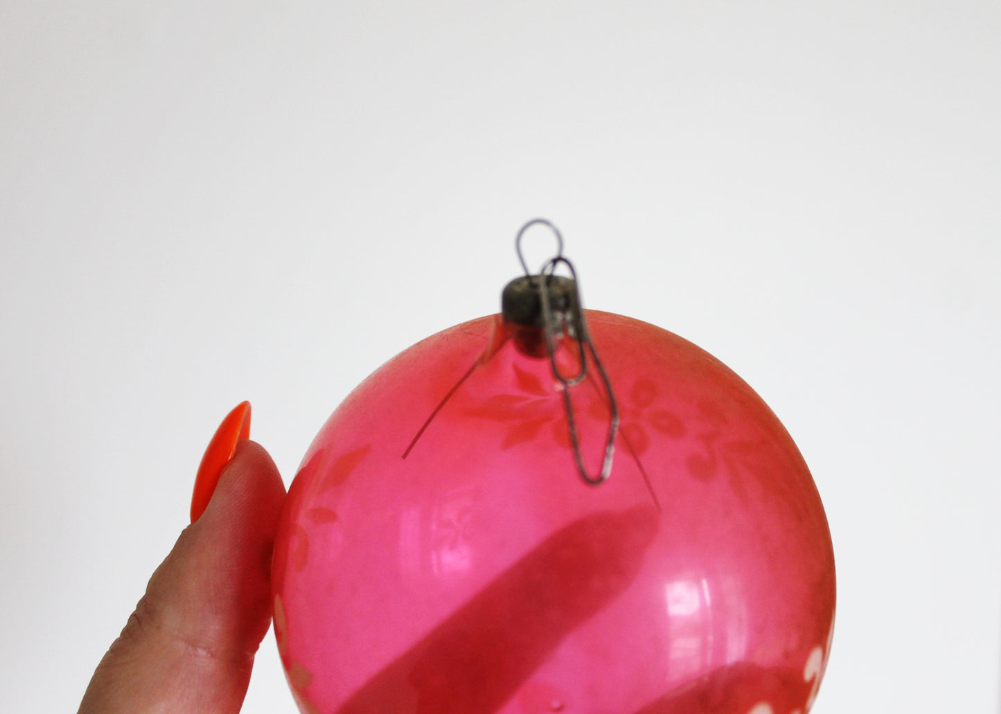 Christmas tree pink ball ornament 3.1 inches - Soviet vintage - Christmas - New Year Glass Ornament, Made in USSR - 1970s