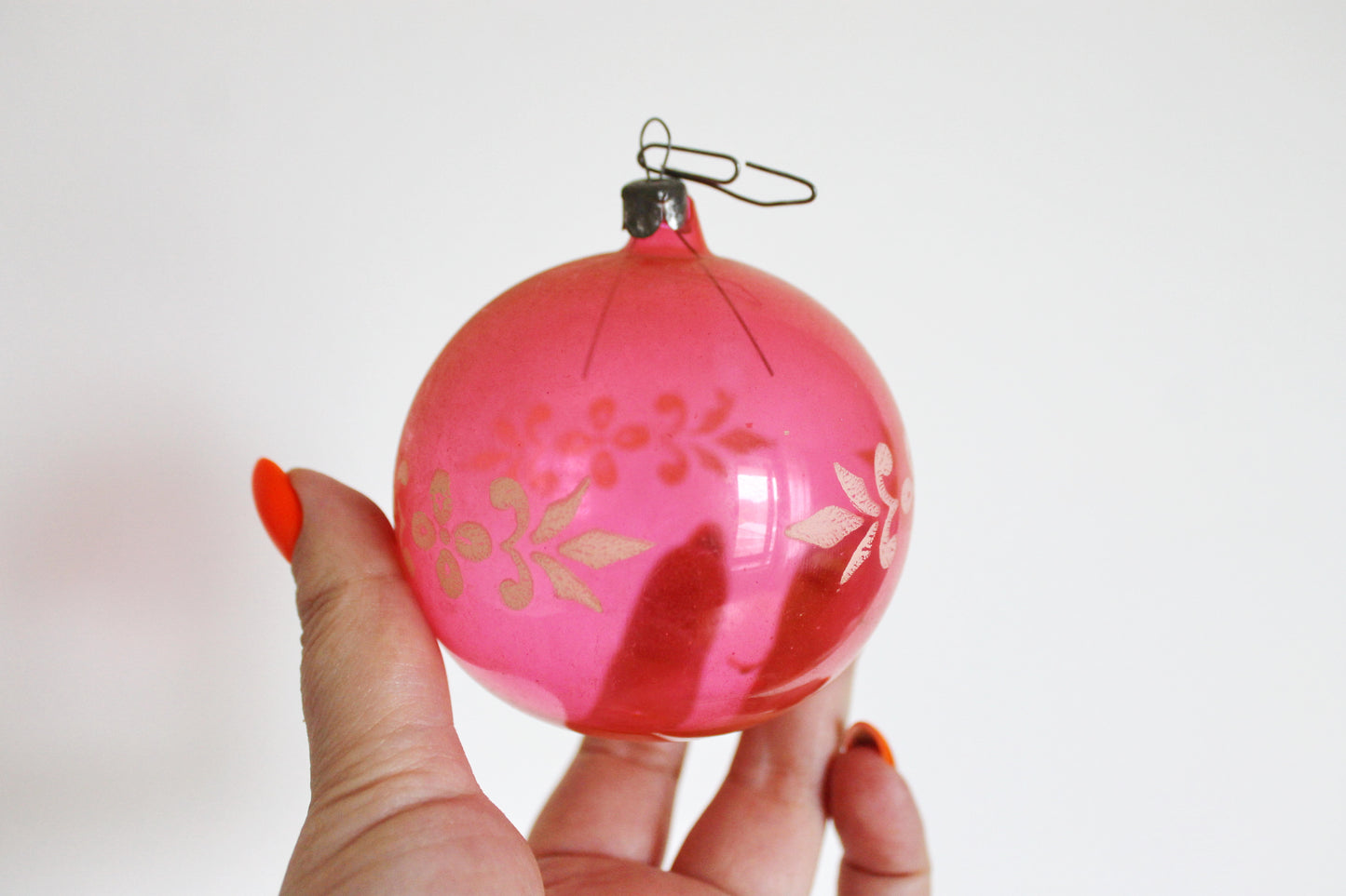 Christmas tree pink ball ornament 3.1 inches - Soviet vintage - Christmas - New Year Glass Ornament, Made in USSR - 1970s