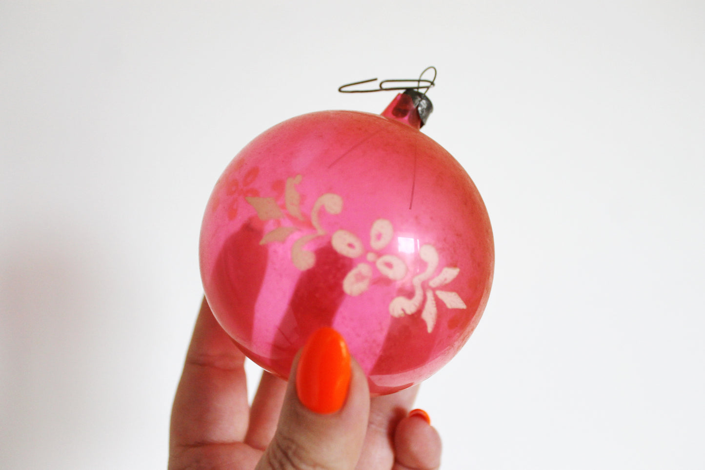 Christmas tree pink ball ornament 3.1 inches - Soviet vintage - Christmas - New Year Glass Ornament, Made in USSR - 1970s