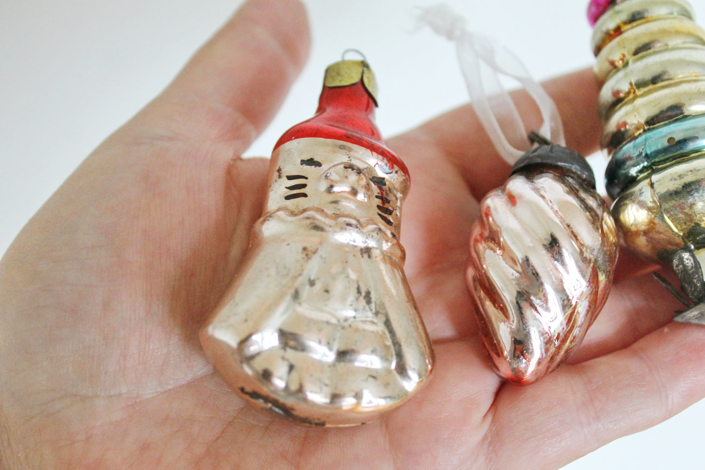 Set of three Christmas tree toys - USSR New Year - New Year Glass Ornament - 1950-1960s (damaged)