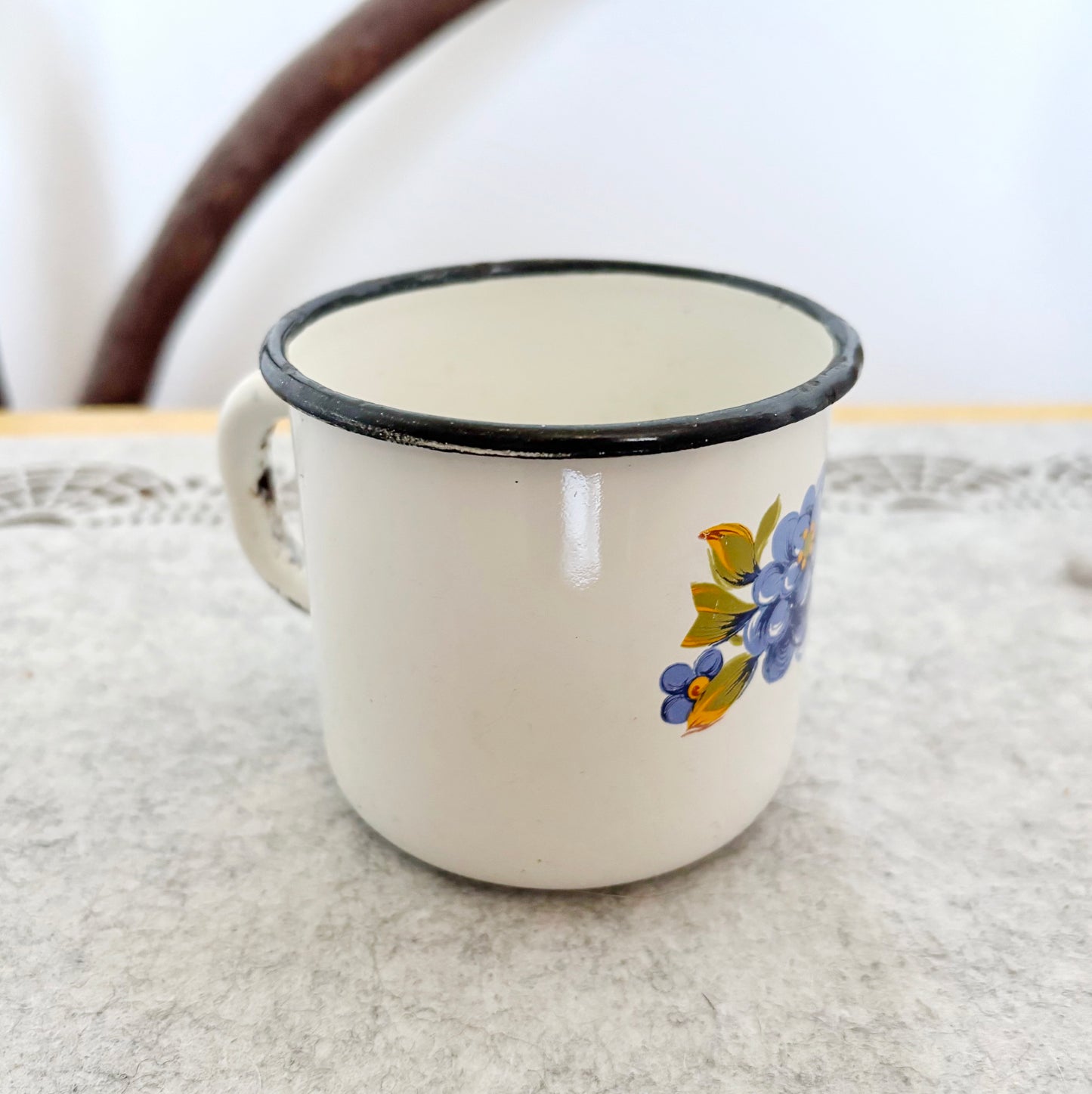 Vintage Enamel Mug Soviet Era Floral Cup 0.4L Ukrainian Kitchenware Rustic Farmhouse Camping Coffee Mug