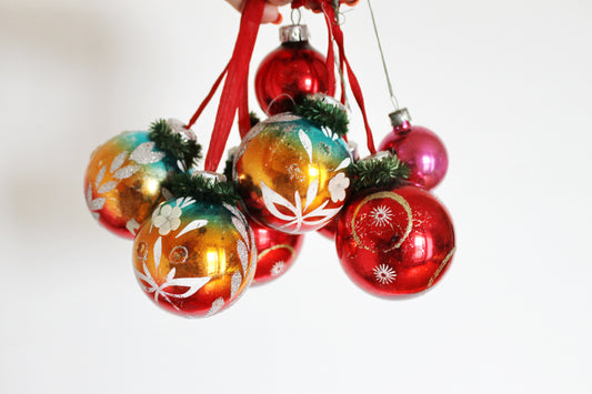 Set of 8 old vintage soviet Christmas tree balls/ornaments - made in 1960s in USSR