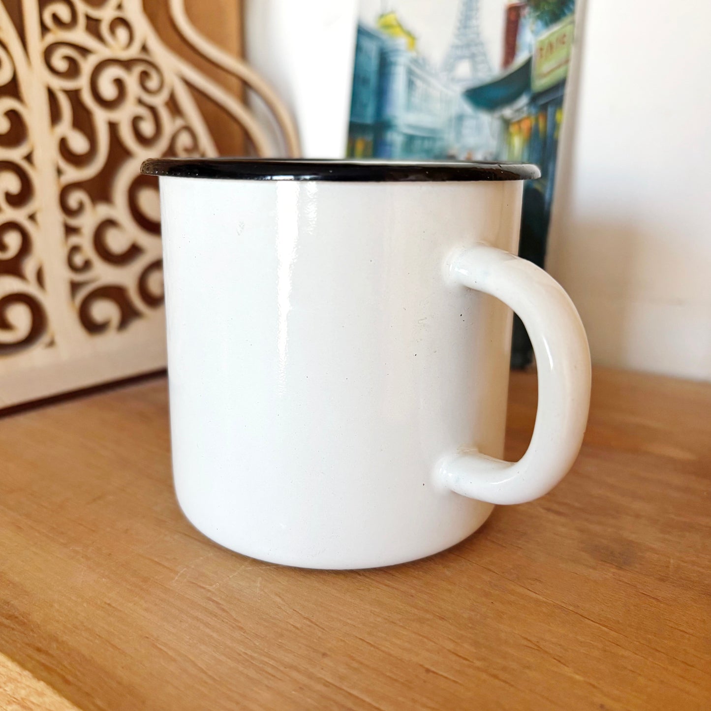 Vintage Enamel Mug Fruit Design Soviet Era Cup Ukrainian Kitchenware Rustic Farmhouse Coffee Mug 0.4L