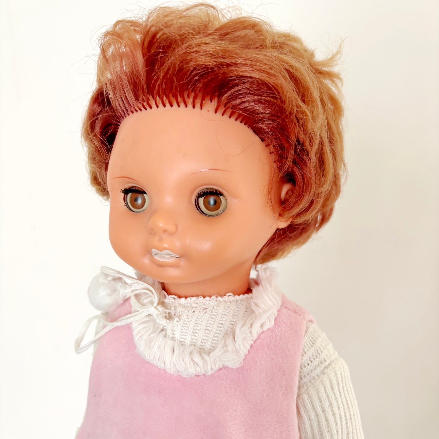 Vintage Ukrainian Larisa Doll 1970s Sleeping Eyes Red Hair Vinyl Toy Retro Soviet Era Collectible 38 cm - 15 inches