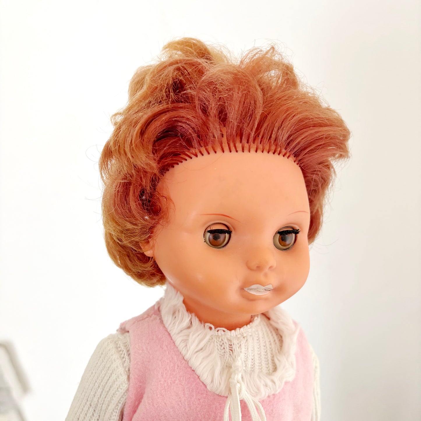 Vintage Ukrainian Larisa Doll 1970s Sleeping Eyes Red Hair Vinyl Toy Retro Soviet Era Collectible 38 cm - 15 inches