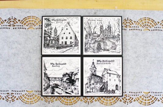 Set of 4 Villeroy & Boch Vintage decorative porcelain coaster/wall hanging 4.5 inches - illustrating Germany - made in France 1980s