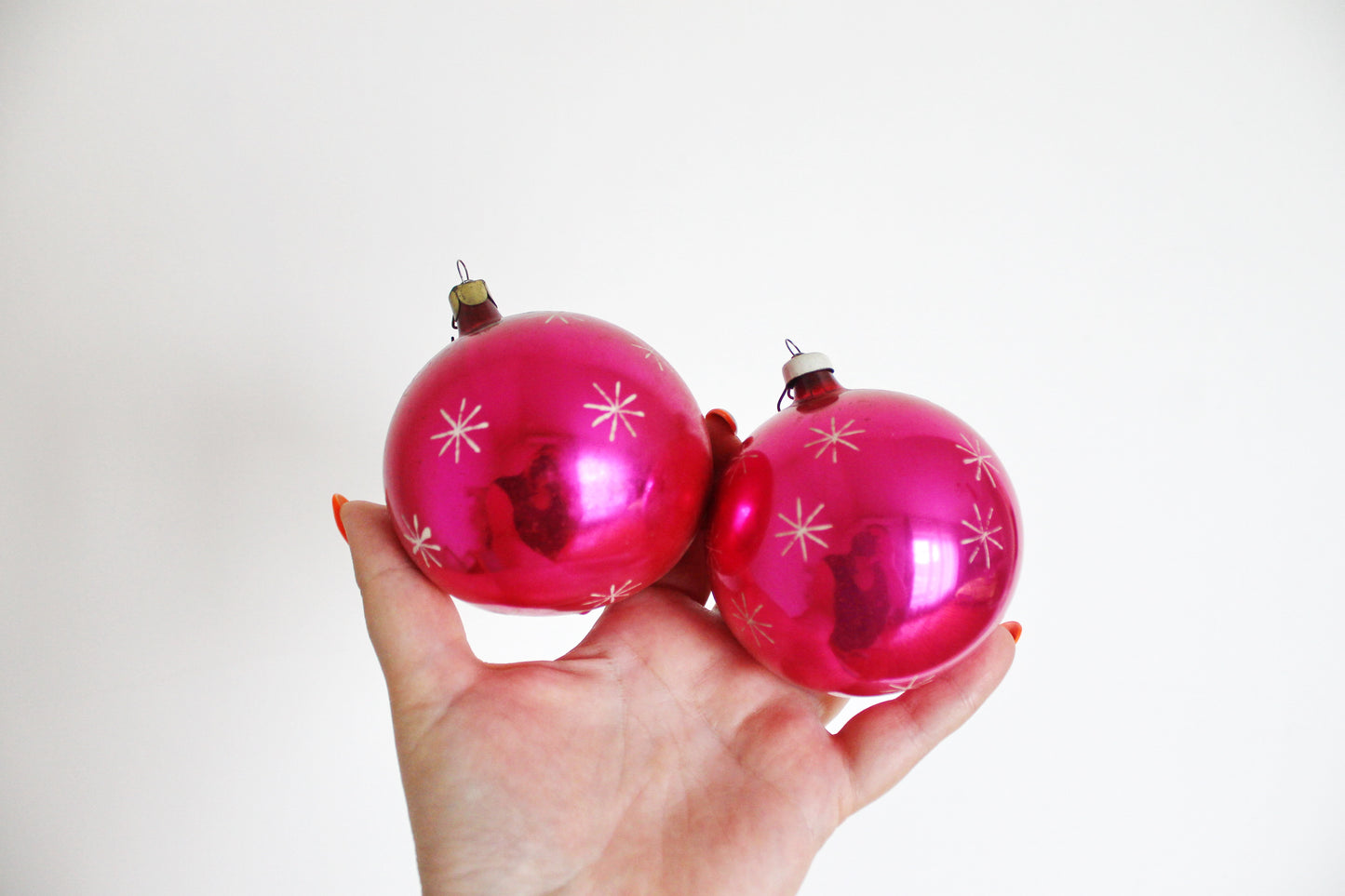 Christmas tree balls ornament 3.1 inches - Set of two - Soviet vintage - Christmas - New Year Glass Ornament, Made in USSR - 1970s