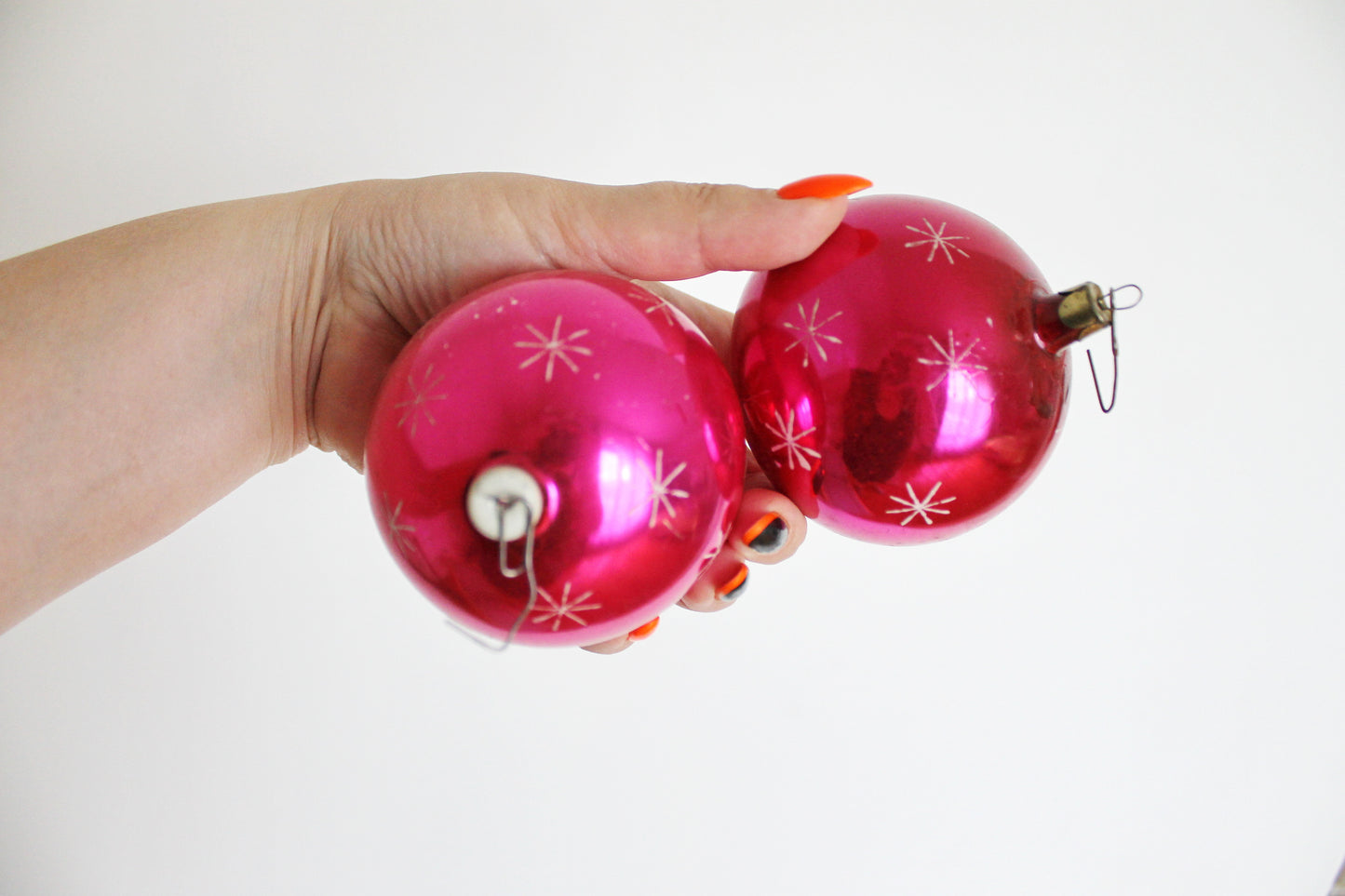 Christmas tree balls ornament 3.1 inches - Set of two - Soviet vintage - Christmas - New Year Glass Ornament, Made in USSR - 1970s