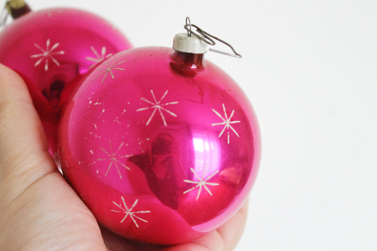 Christmas tree balls ornament 3.1 inches - Set of two - Soviet vintage - Christmas - New Year Glass Ornament, Made in USSR - 1970s