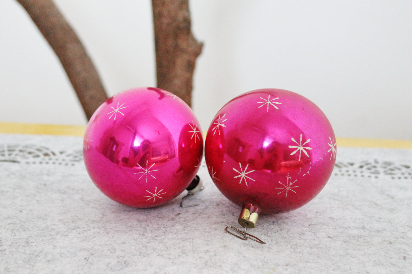 Christmas tree balls ornament 3.1 inches - Set of two - Soviet vintage - Christmas - New Year Glass Ornament, Made in USSR - 1970s