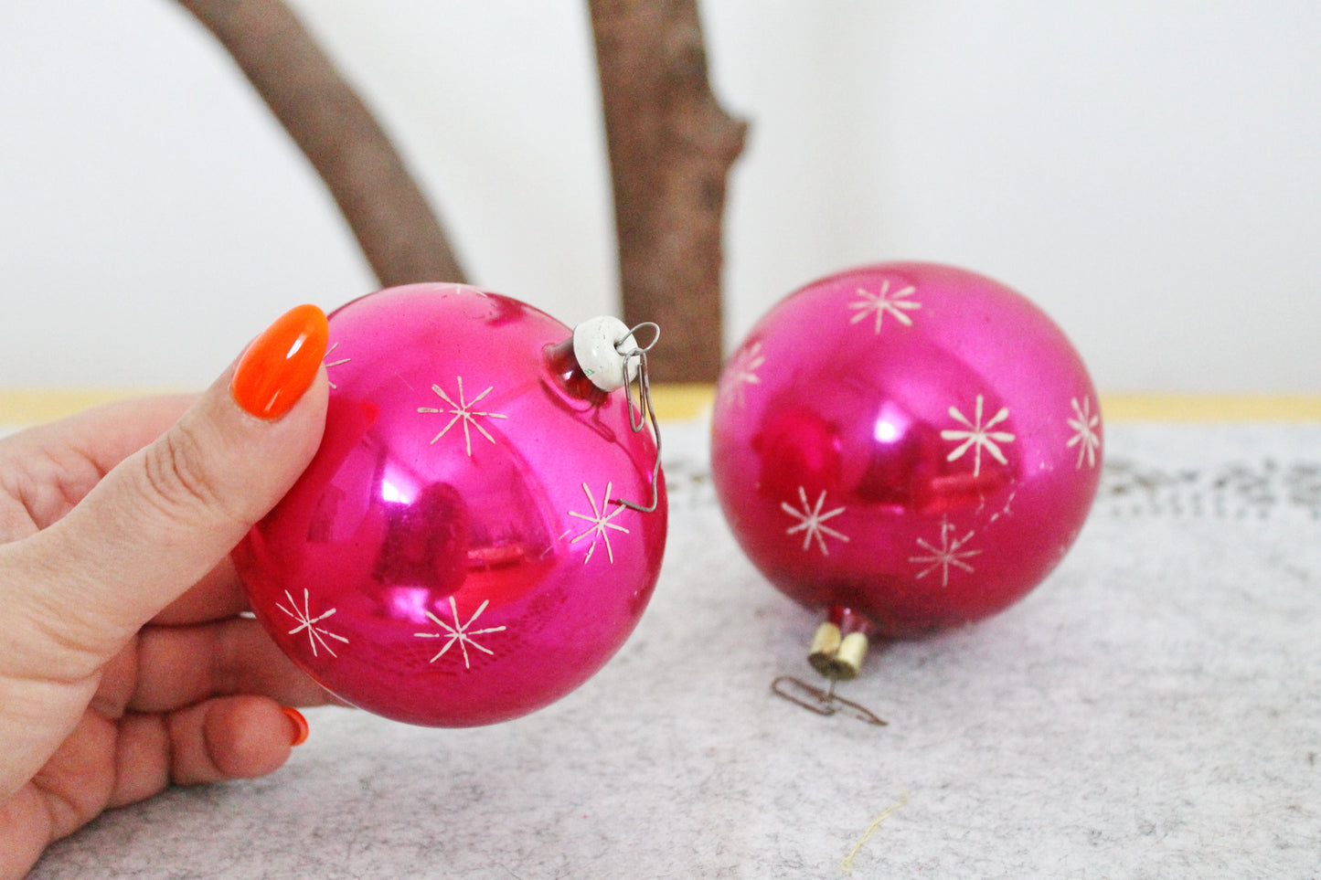 Christmas tree balls ornament 3.1 inches - Set of two - Soviet vintage - Christmas - New Year Glass Ornament, Made in USSR - 1970s