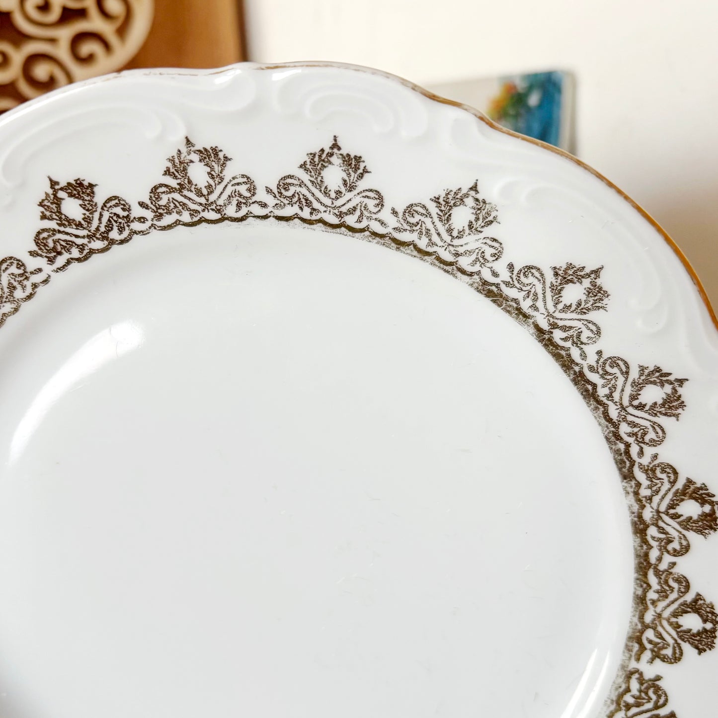 Vintage Mitterteich Bavaria Porcelain Dessert Plate, German Gold Trim China, Mid Century Tableware, White Relief Dinnerware
