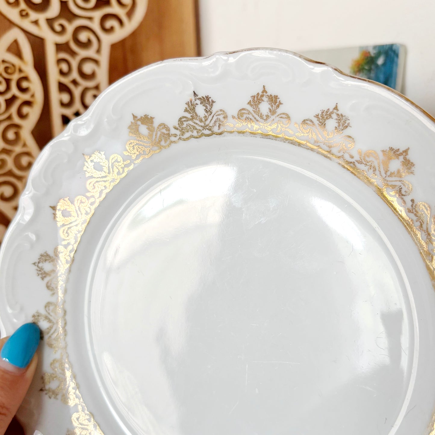 Vintage Mitterteich Bavaria Porcelain Dessert Plate, German Gold Trim China, Mid Century Tableware, White Relief Dinnerware