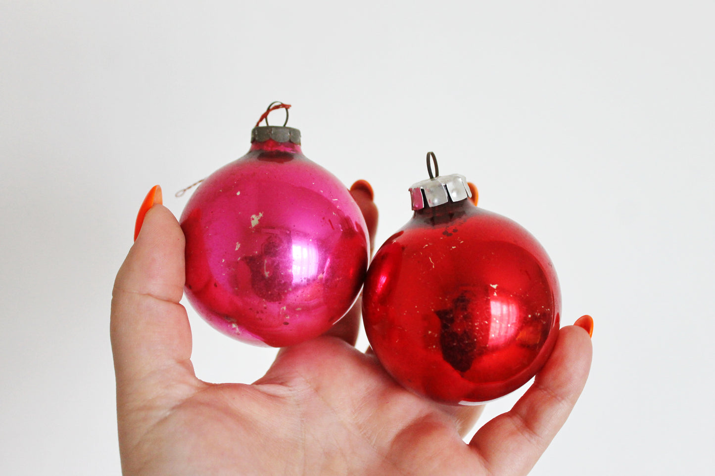 Christmas tree balls ornament 2.4 inches - Set of two - Soviet vintage - Christmas - New Year Glass Ornament, Made in USSR - 1970s