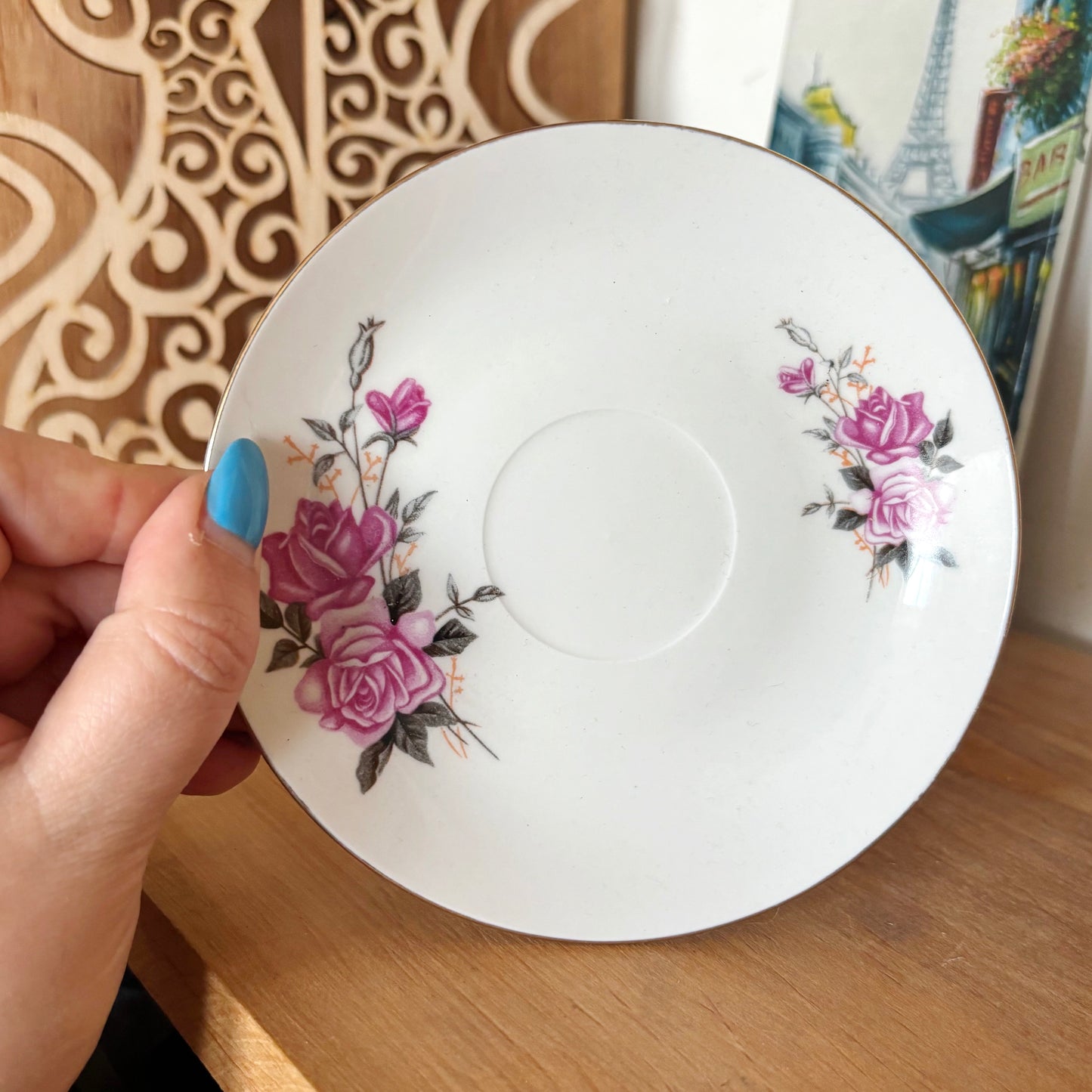 Vintage Tientsin China Tea Cup and Saucer, Pink Rose Porcelain Teacup, Tianjin China, Gold Trim Tea Set, Floral China