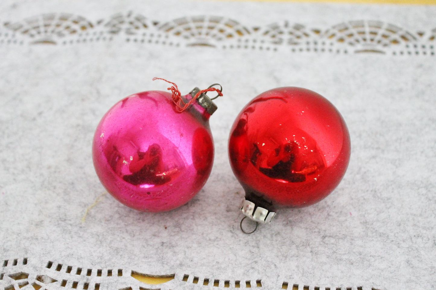 Christmas tree balls ornament 2.4 inches - Set of two - Soviet vintage - Christmas - New Year Glass Ornament, Made in USSR - 1970s