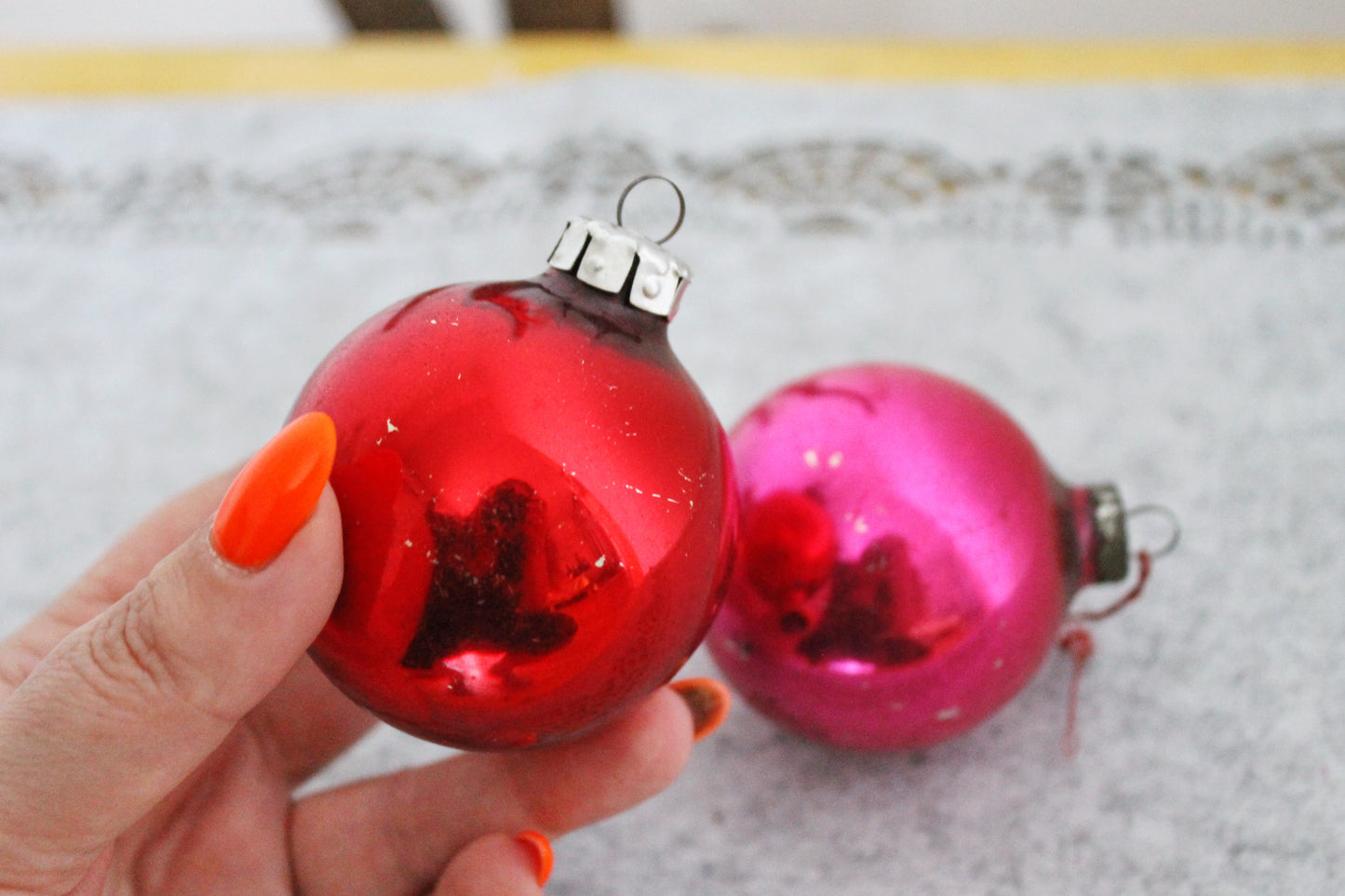 Christmas tree balls ornament 2.4 inches - Set of two - Soviet vintage - Christmas - New Year Glass Ornament, Made in USSR - 1970s