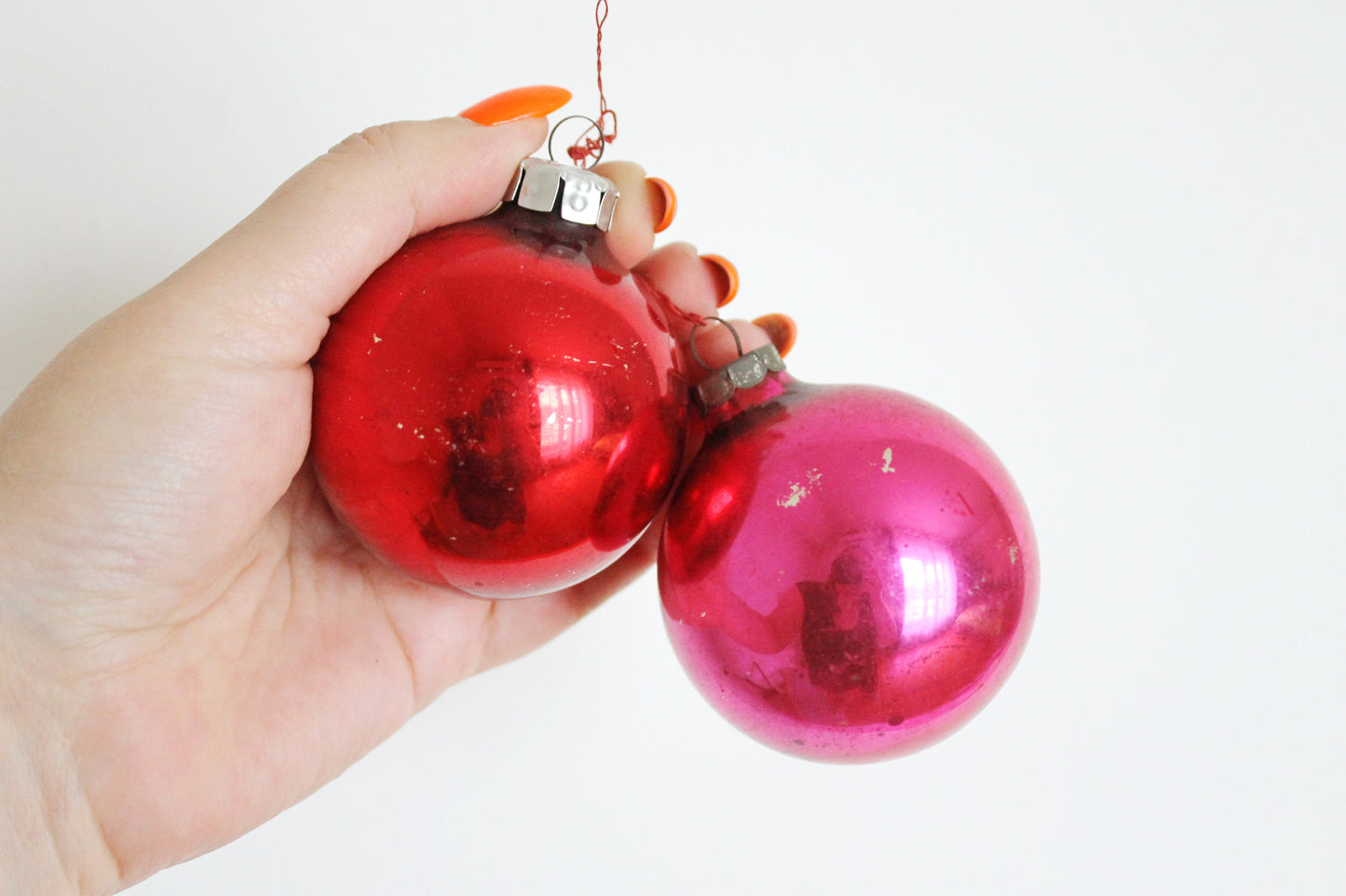 Christmas tree balls ornament 2.4 inches - Set of two - Soviet vintage - Christmas - New Year Glass Ornament, Made in USSR - 1970s