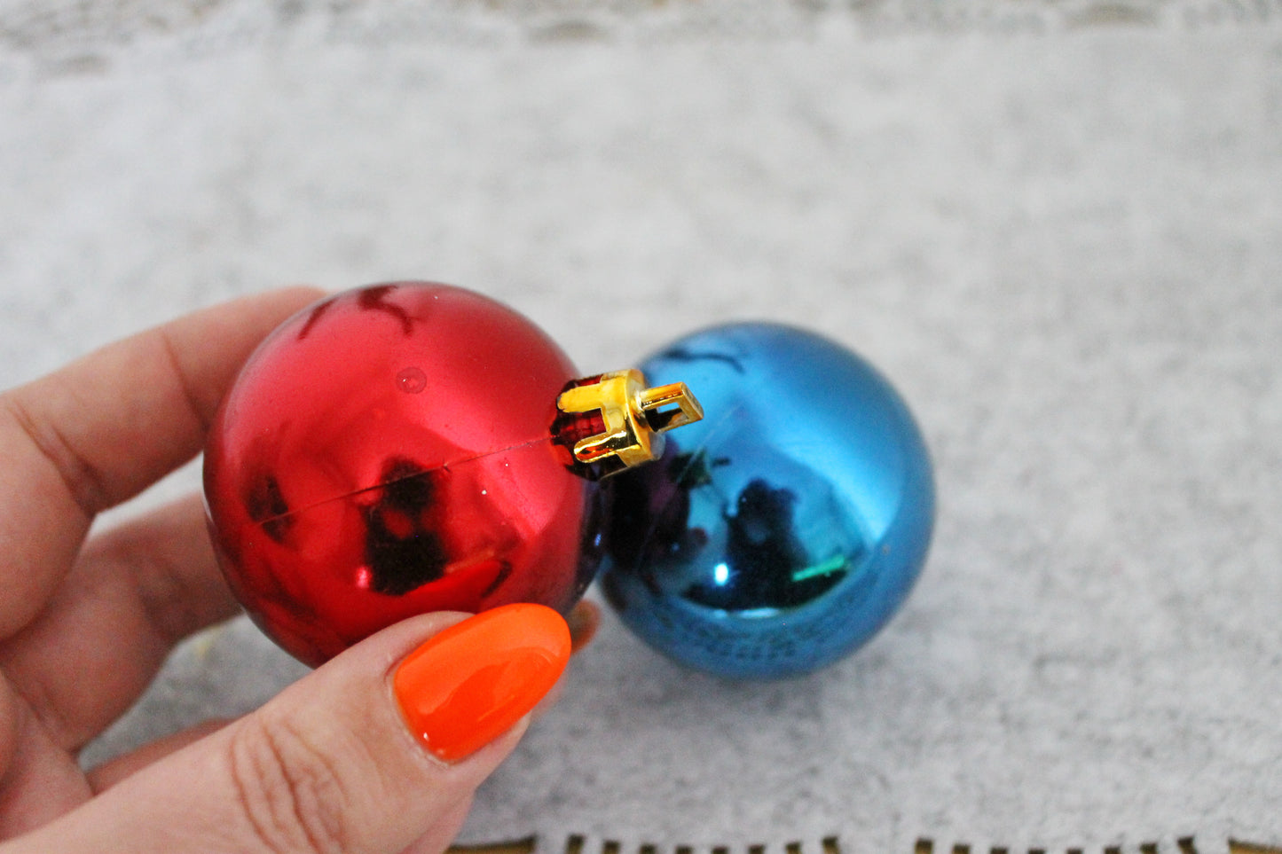 Christmas tree balls ornament 1.9 inches - Set of two - Soviet vintage - Christmas - New Year Glass Ornament, Made in USSR - 2000s