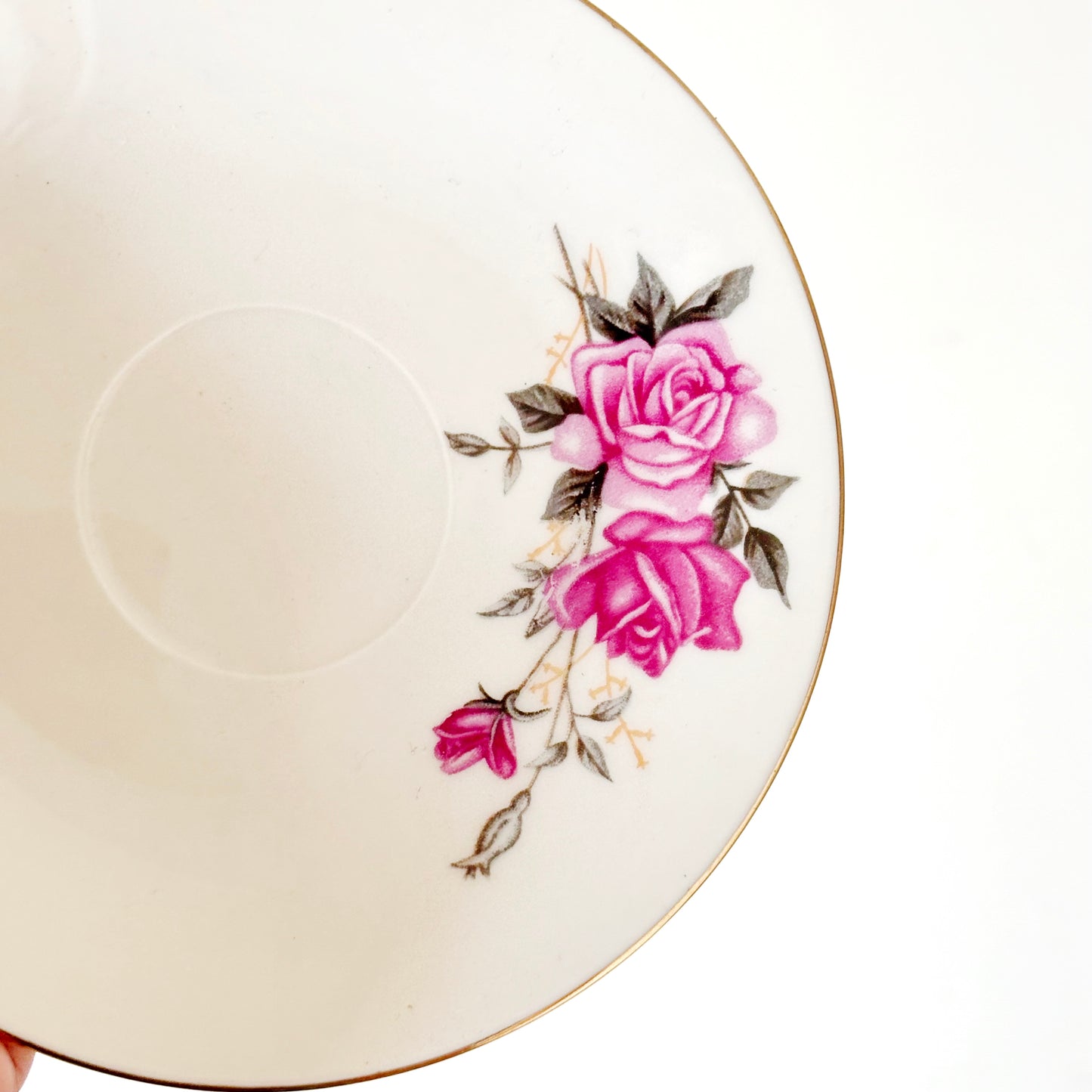 Set of 3 Vintage Tientsin China Saucers Pink Rose Porcelain Tea Saucers Gold Trim Tianjin China Floral Tableware