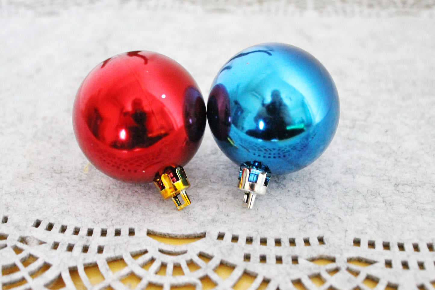 Christmas tree balls ornament 1.9 inches - Set of two - Soviet vintage - Christmas - New Year Glass Ornament, Made in USSR - 2000s