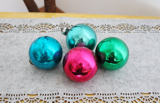 Christmas tree balls ornament 2.7 inches - Set of four - Soviet vintage - Christmas - New Year Glass Ornament, Made in USSR - 1970s