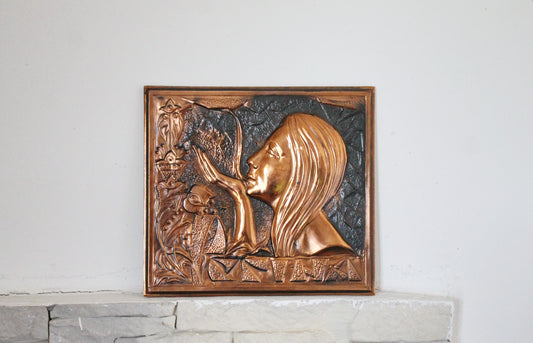 Wall stamping picture "Regina" - USSR chased wall plaque - brass wall art - rustic home decor metall picture