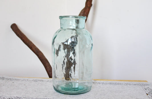 Old big glass jar 3.7 liters - Antique giant clear bottle - soviet Storage jar Rustic vase - made in Ukraine - 1960s