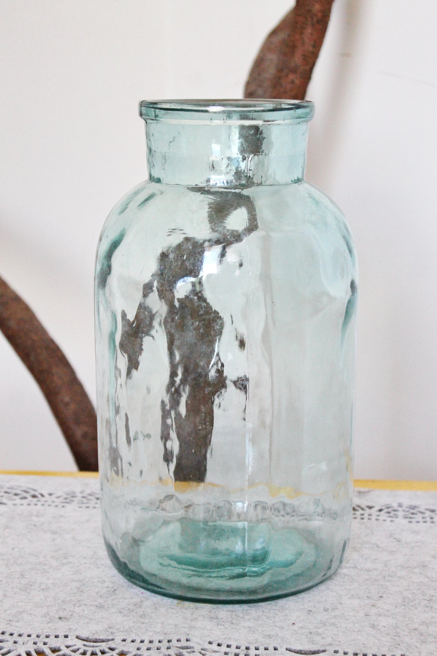 Old big glass jar 3.7 liters - Antique giant clear bottle - soviet Storage jar Rustic vase - made in Ukraine - 1960s