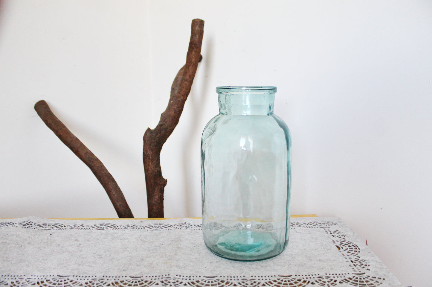 Old big glass jar 3.7 liters - Antique giant clear bottle - soviet Storage jar Rustic vase - made in Ukraine - 1960s