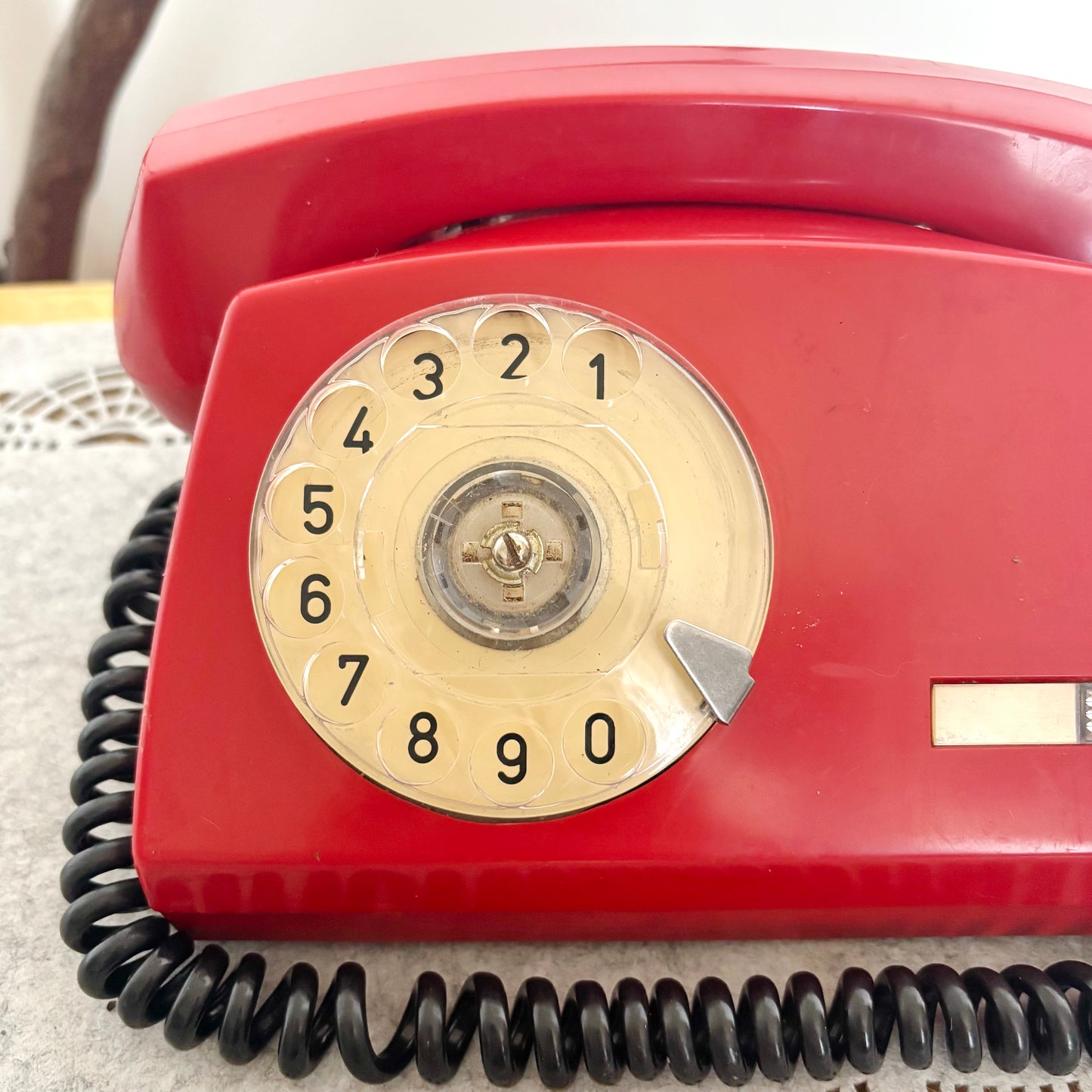 Vintage Red Rotary Phone Aster O Made in Poland, 1980s Dial Telephone, Retro Home Office Decor, Mid Century Desk Phone