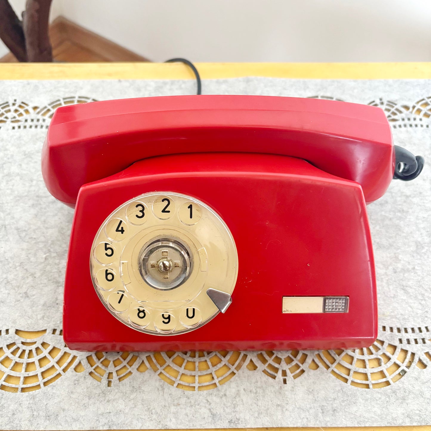 Vintage Red Rotary Phone Aster O Made in Poland, 1980s Dial Telephone, Retro Home Office Decor, Mid Century Desk Phone